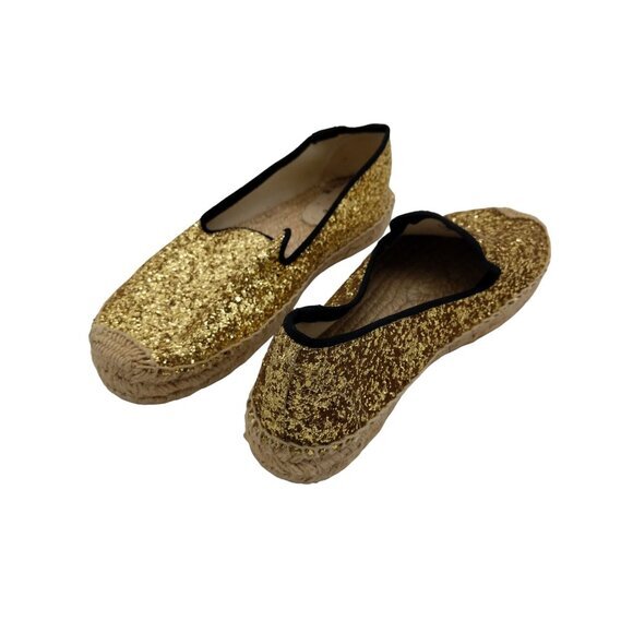 SOLUDOS‎ Espadrille Slip On Shoes Womens SZ 9 EU 39.5 Gold Sequin Disco Glitter - Picture 1 of 8